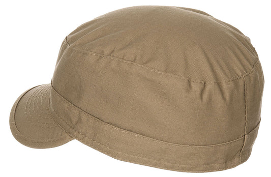 Страничен изглед на полева шапка MFH US BDU Cap Coyote Tan с плосък връх.