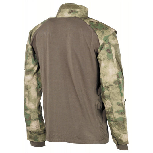 Заден изглед на блуза MARSOC Combat Shirt HDT Green с велкро джобове за протектори.