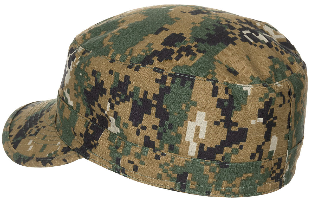 Страничен изглед на камуфлажна полева шапка MFH US BDU Cap Rip-Stop с плосък връх.