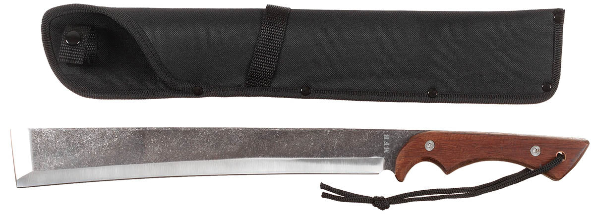 Мачете MFH Tapanga със стоманено острие Stonewash, дървена дръжка и черна найлонова кания