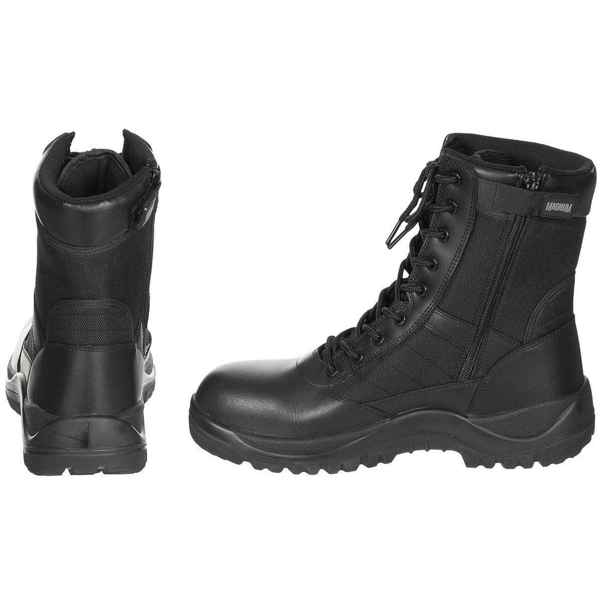 Професионални високи обувки кубинки Magnum Centurion 8.0 SZ в черен цвят с цип страничен изглед и изглед отзад код 18606А