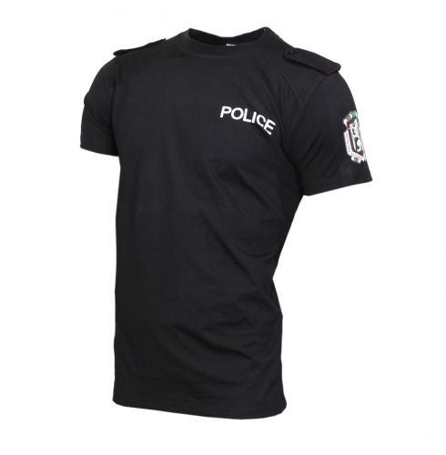 Черна тениска POLICE с пагони щампа