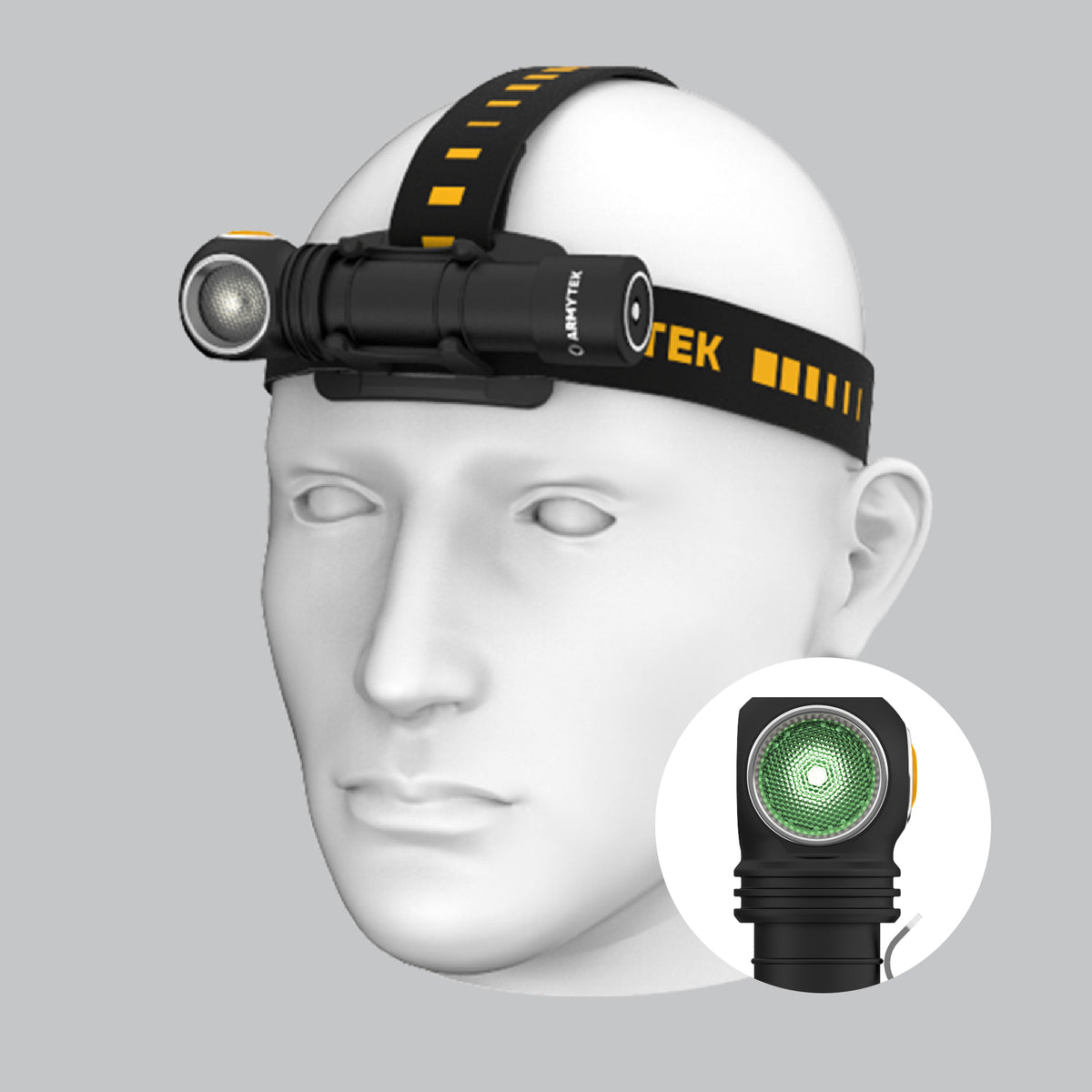 Акумулаторен челен фенер Armytek Wizard C2 WG с бяла и зелена светлина.
