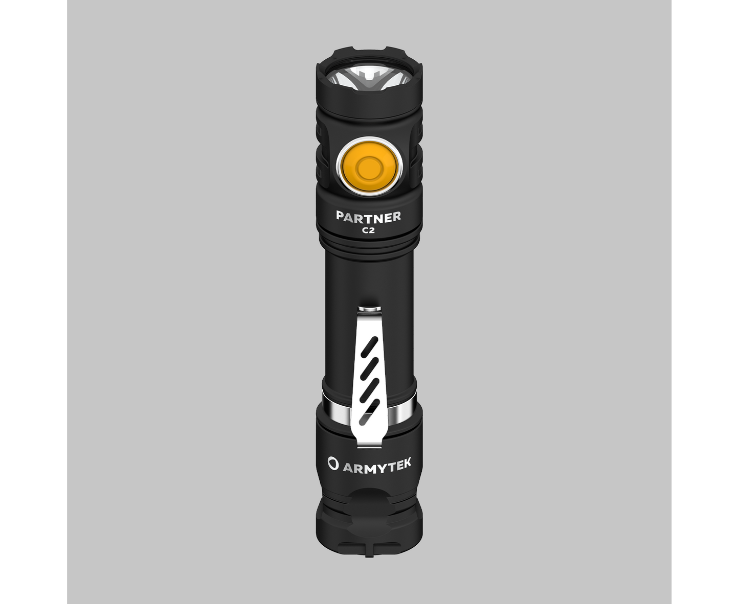 Черен тактически фенер Armytek Partner C2 Magnet USB от авиационен алуминий с бяла светлина и магнитно зарядно код PC2