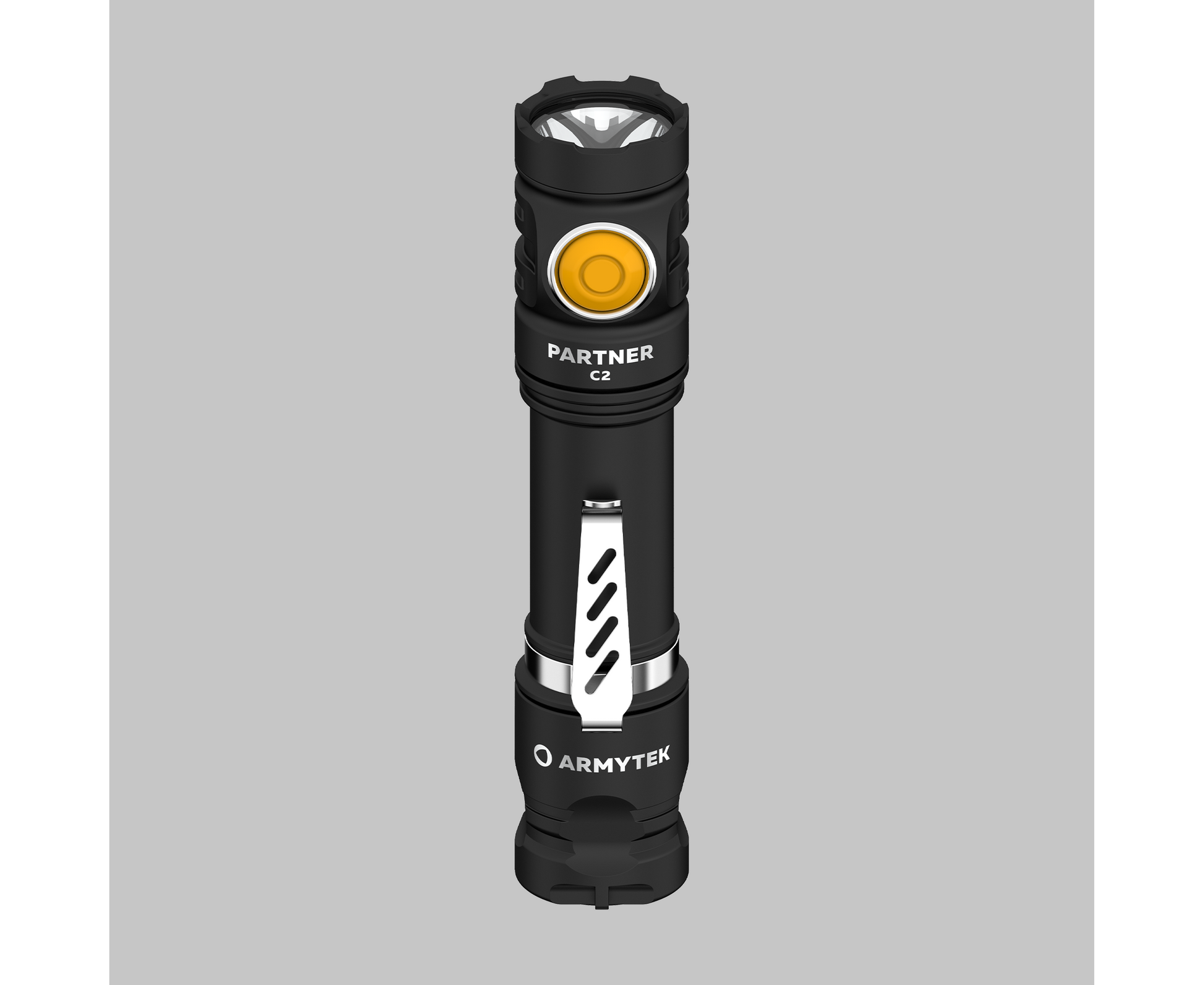 Черен тактически фенер Armytek Partner C2 Magnet USB от авиационен алуминий с бяла светлина и магнитно зарядно код PC2