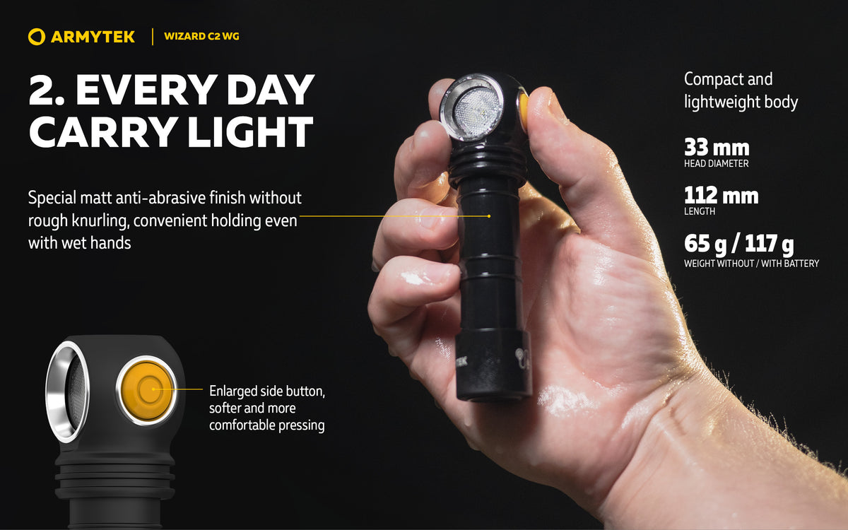 Мултифункционален челен фенер Armytek Wizard C2 WG (Бяла и Зелена светлина), 1020 lm