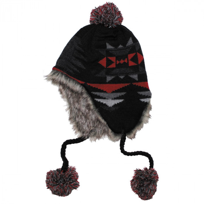 Шапка , зимна , модел ,  "Peru Ica",с козина , цвят ''червено-черно''.
