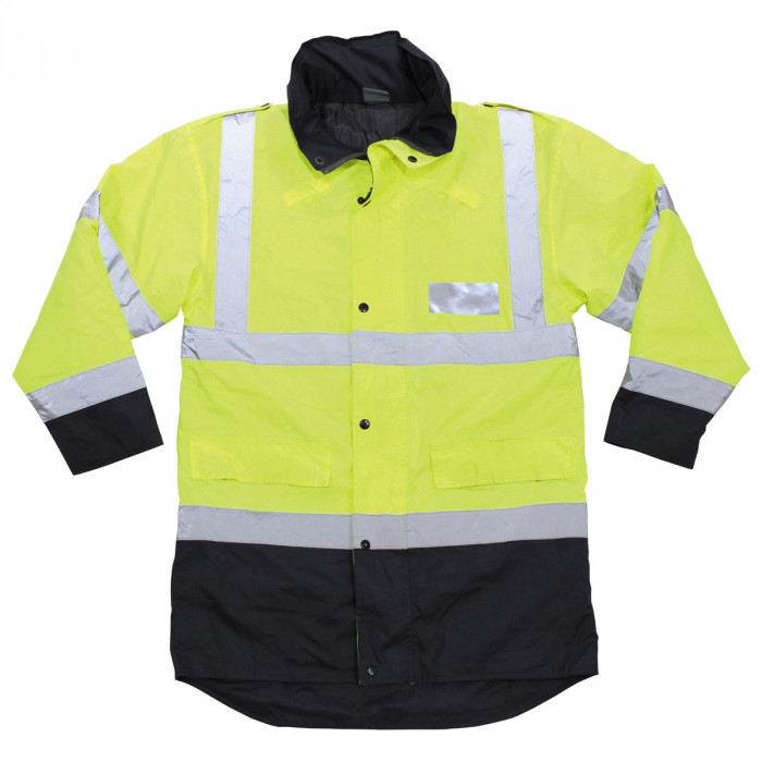 Яке за дъжд , английско ,сигнално жълто , светлоотарзяващи ленти .